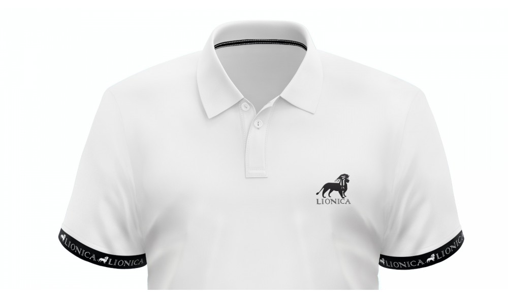 Boutique Lion - T-shirt blanc imprimé à col polo Lionica